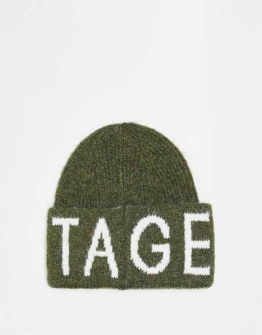 Reclaimed Vintage - Uniseks beanie met merknaam in kaki, 3 van 3