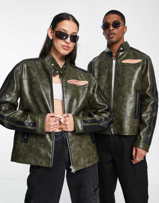 Reclaimed Vintage - Uniseks bikerjack van zwart leer met wassing