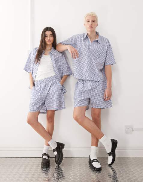 Reclaimed Vintage - Uniseks co-ord set in blauw en wit geruit - view 1