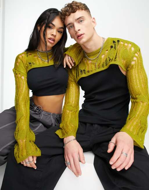 Reclaimed Vintage - Uniseks cropped distressed bolero in kaki