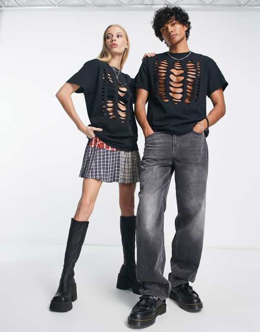 Reclaimed Vintage - Uniseks distressed T-shirt in zwart, 2 van 4
