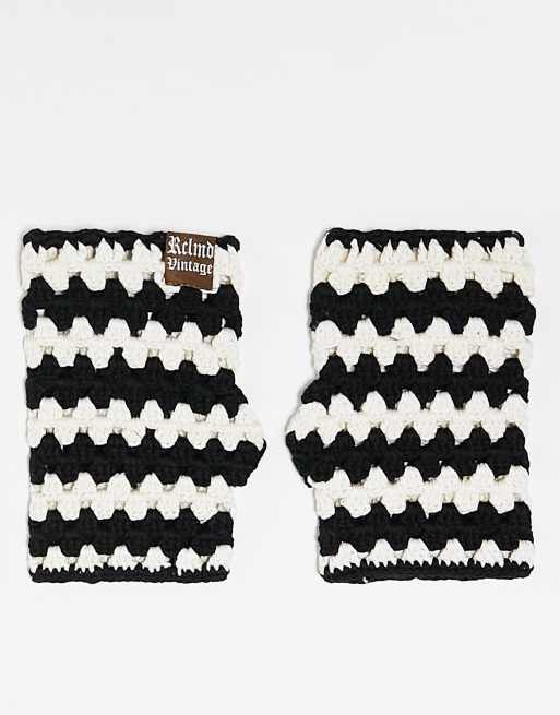 Reclaimed Vintage - Uniseks gehaakte handschoenen in zwart-wit, deel van co-ord set 