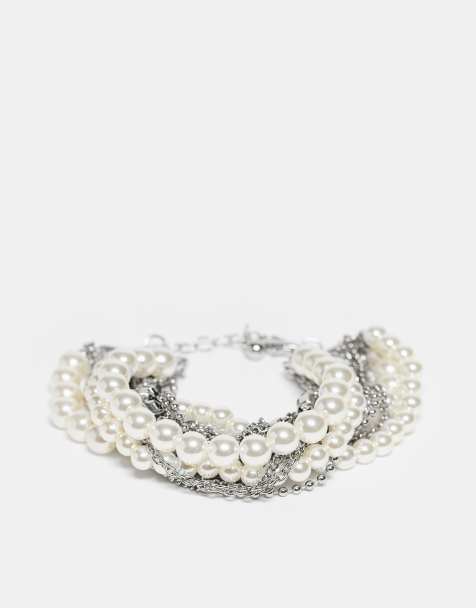 Reclaimed Vintage - Uniseks gelaagde armband met parels en zilver - view 1