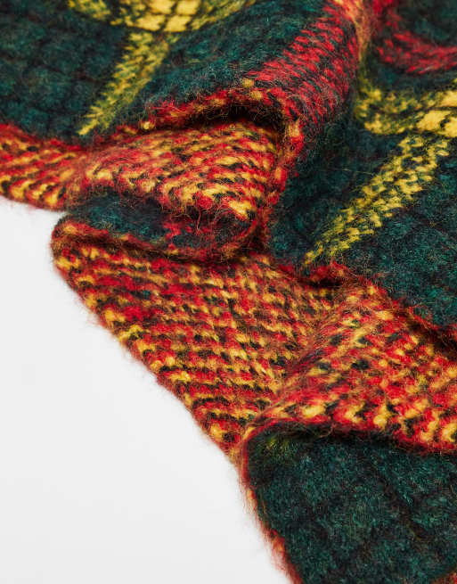 Reclaimed Vintage - Uniseks geruite sjaal in groen, rood en geel , 2 van 3