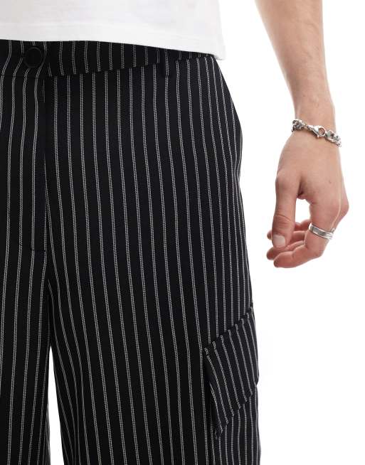 Reclaimed Vintage - Uniseks gestreepte oversized short in zwart, 3 van 4