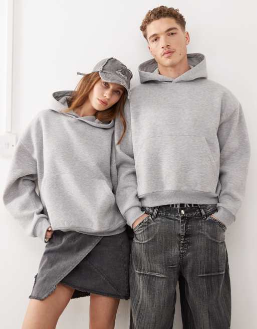 Reclaimed Vintage - Uniseks hoodie met rood logo in grijs gemêleerd