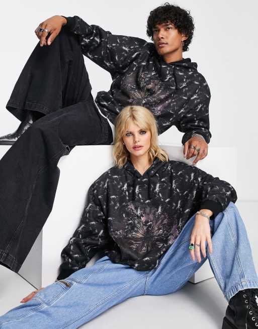 Reclaimed Vintage - Uniseks hoodie met vlinderprint in grijs