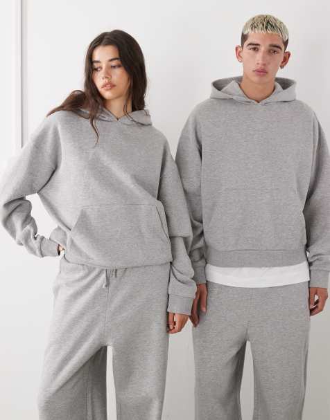 Reclaimed Vintage - Uniseks hoodie van zware stof met rechte pasvorm in gemêleerd grijs - view 1