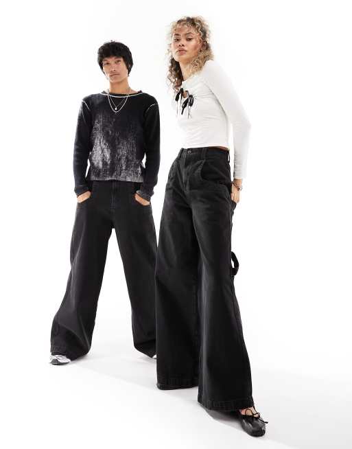 Reclaimed Vintage - Uniseks jaren 90 skate-jeans in zwart met wassing