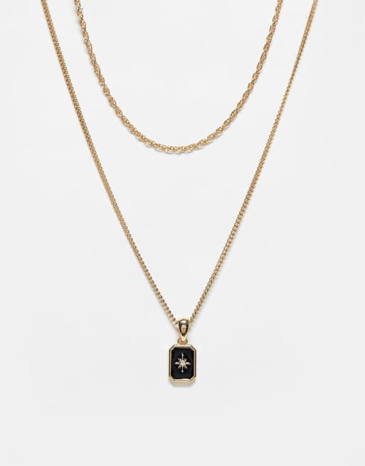 Reclaimed Vintage - Uniseks ketting met 2 lagen en email hangertje in gepolijst goud