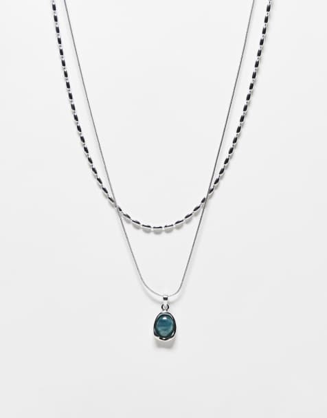 Reclaimed Vintage - Uniseks ketting met 2 rijen en hangertje met imitatiesteen in grijs - view 1