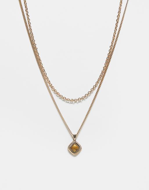 Reclaimed Vintage - Uniseks ketting met 2 rijen en siersteen in goud