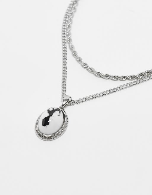 Reclaimed Vintage - Uniseks ketting met 2 rijen en zwart-witte steen