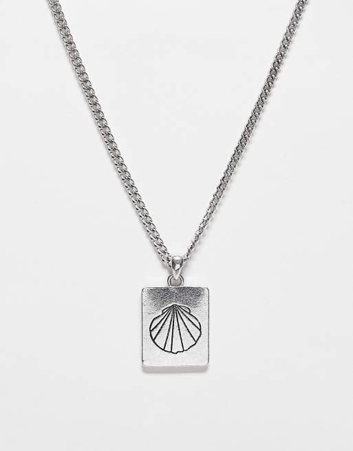 Reclaimed Vintage - Uniseks ketting met geschetst schelpje in zilver