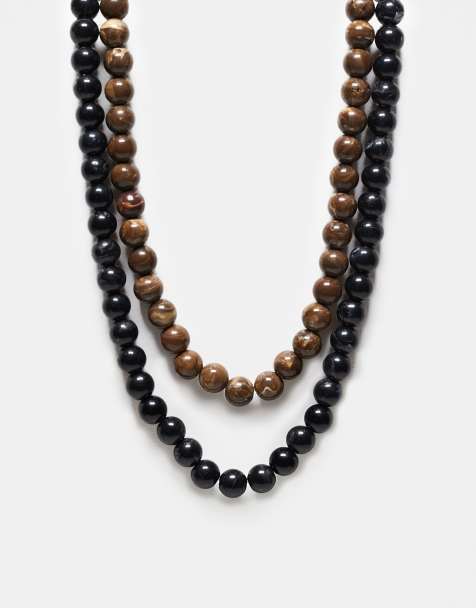 Reclaimed - Vintage uniseks ketting met kralen, set van 2 stuks in bruin en zwart - view 1