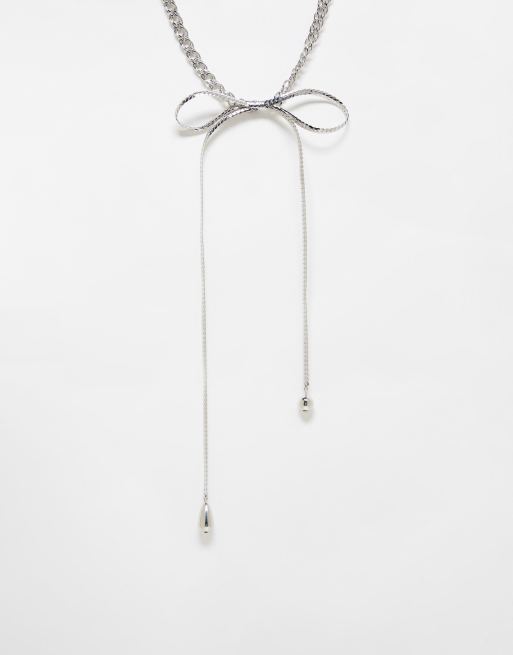 Reclaimed Vintage - Uniseks ketting met laaghangende strik in zilver