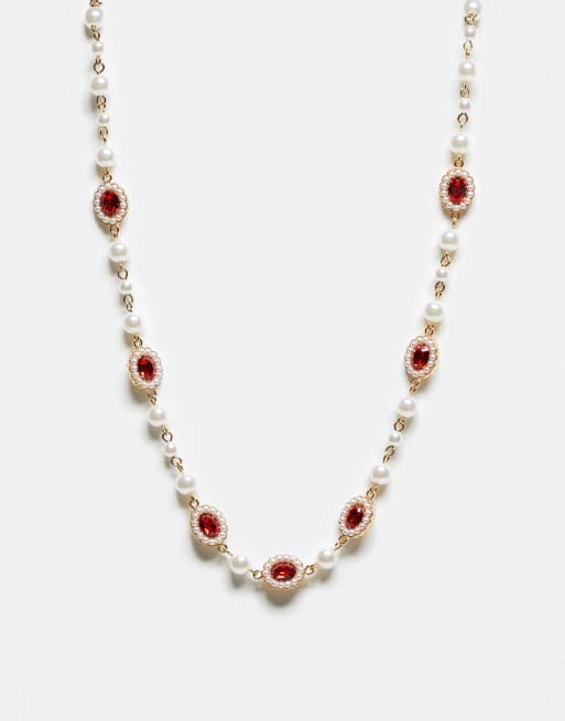 Reclaimed Vintage - Uniseks ketting met parels en steentjes