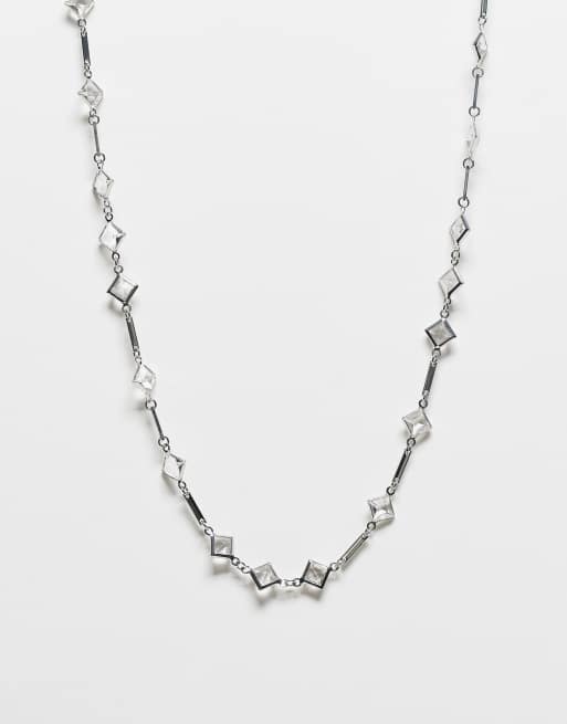Reclaimed Vintage - Uniseks ketting met steentjes in zilver