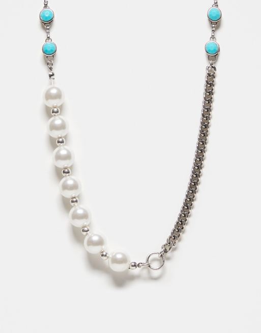 Reclaimed Vintage - Uniseks ketting met zilveren kraaltjes en parels