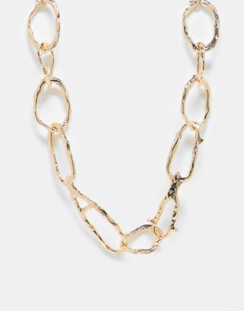 Reclaimed Vintage - Uniseks ketting van gehamerd metaal in goud - view 1