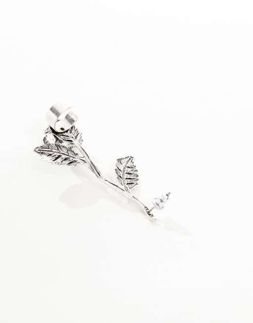 Reclaimed Vintage - Uniseks oorcuff met roos in zilver, 3 van 4