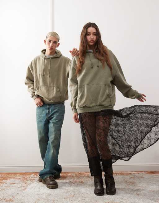 Reclaimed Vintage - Uniseks oversized hoodie in groene overdye, 2 van 4