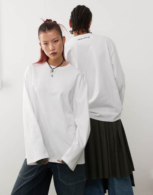 Reclaimed Vintage - Uniseks oversized skater-T-shirt met lange mouwen in wit