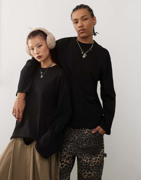 Reclaimed Vintage - Uniseks oversized skater-T-shirt met lange mouwen in zwart - view 1