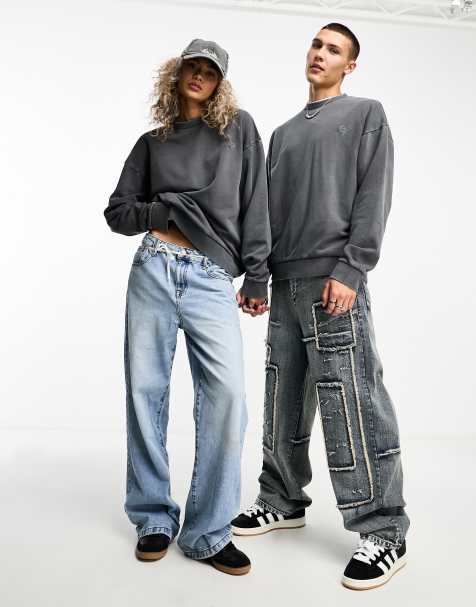 Reclaimed Vintage - Uniseks oversized sweater in antraciet met wassing - view 1