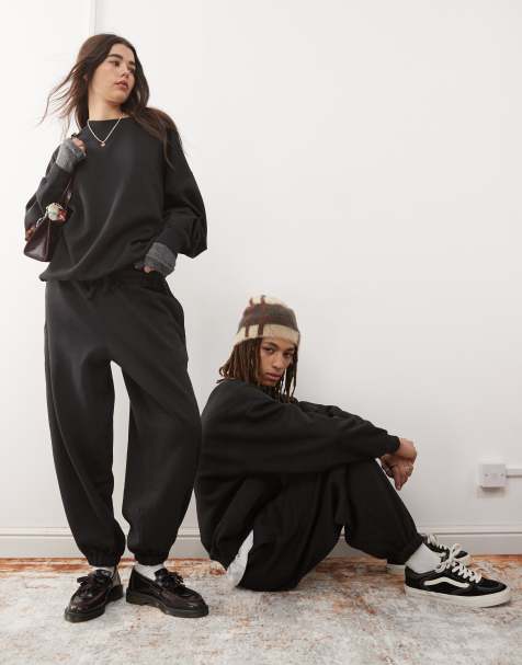 Reclaimed Vintage - Uniseks oversized sweater in zwart, deel van co-ord set - view 1