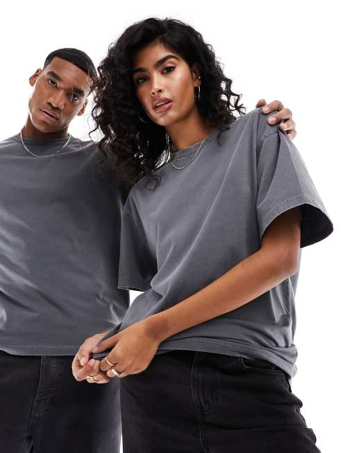 Reclaimed Vintage - Uniseks oversized T-shirt in antraciet met wassing