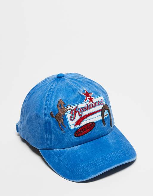 Reclaimed Vintage - Uniseks pet met Western rodeo logo in blauw met wassing