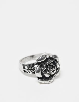 Reclaimed Vintage - Uniseks ring met roos in gepolijst zilver