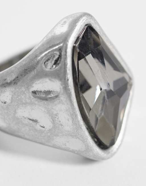 Reclaimed Vintage - Uniseks ring met siersteen in gesmolten zilver, 3 van 3