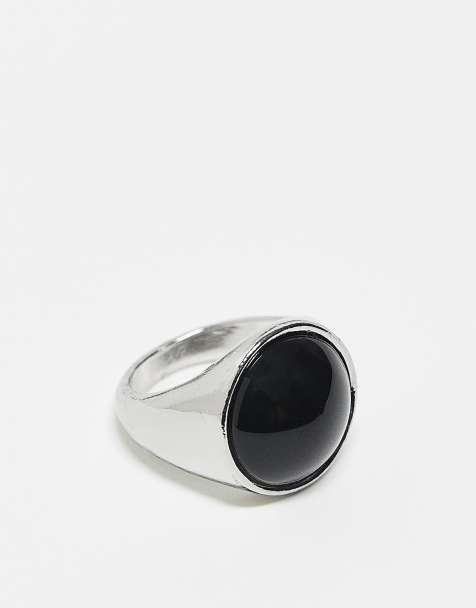 Reclaimed Vintage - Uniseks ring met zwarte siersteen in zilverkleur - view 1
