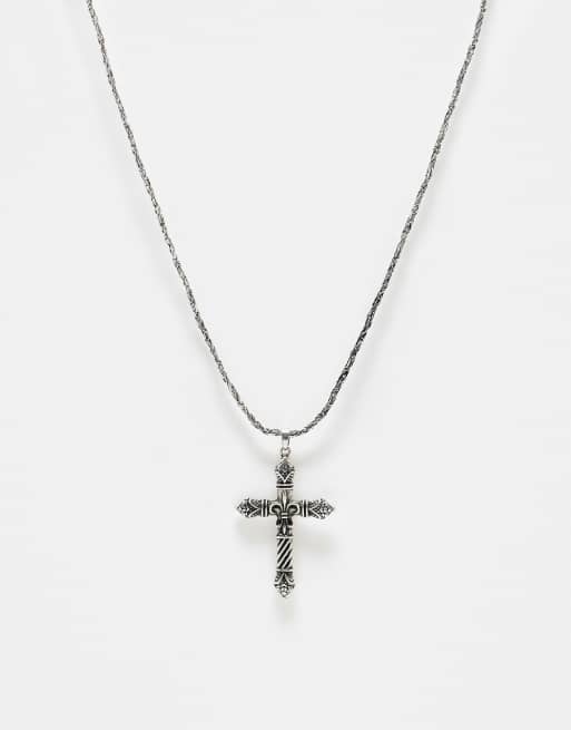 Reclaimed Vintage - Uniseks schakelketting met kruishangertje in zilver