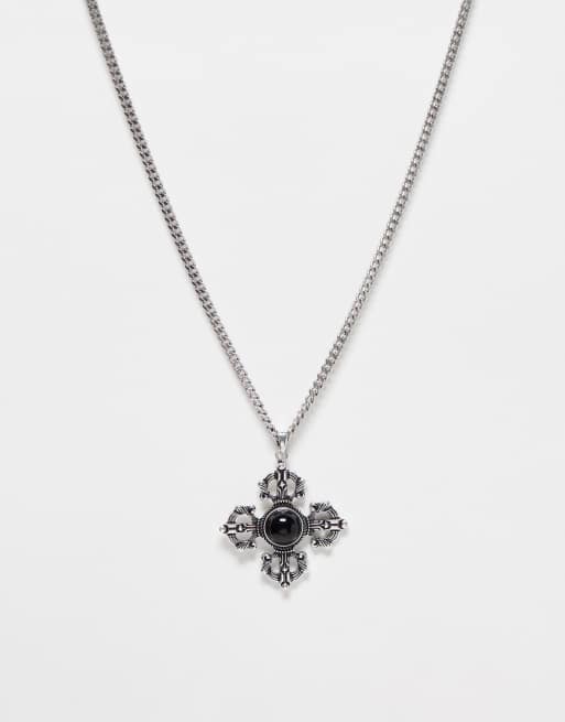 Reclaimed Vintage - Uniseks schakelketting met vierkant grunge kruishangertje