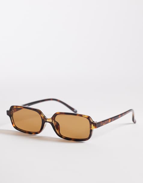 Reclaimed Vintage - Uniseks smalle vierkante zonnebril met oranje glazen in donker tortoise - view 1