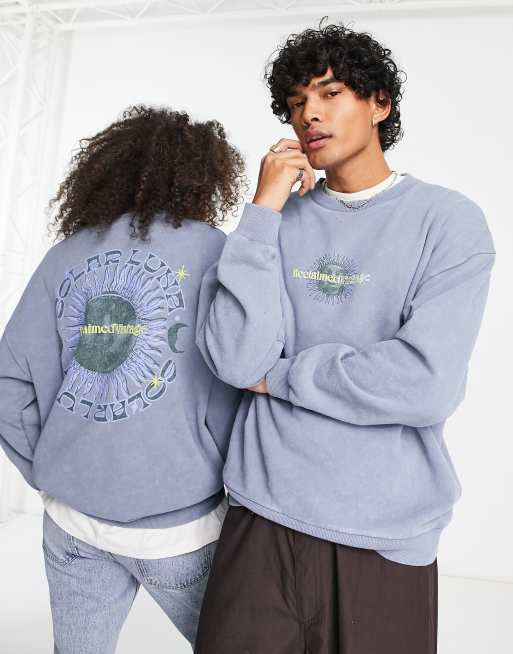 Reclaimed Vintage - Uniseks sweater met hemelse print op de achterkant in  blauw | ASOS