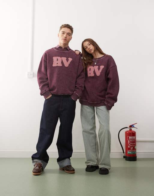 Reclaimed Vintage - Uniseks sweater met logo in bordeauxrood