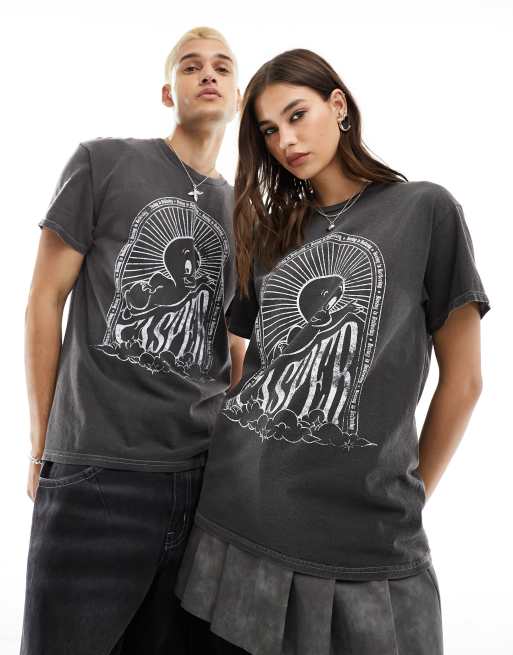 Reclaimed Vintage - Uniseks T-shirt met gelicenseerde Casper-print in antraciet met wassing 