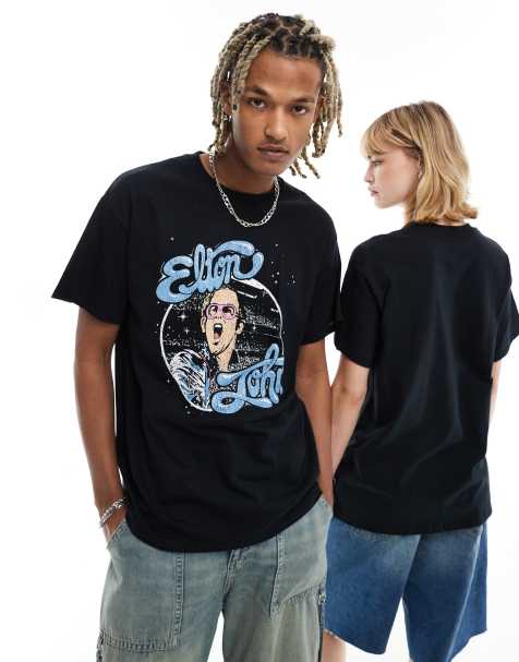 Reclaimed Vintage - Uniseks T-shirt met gelicenseerde Elton John-print in zwart - view 1