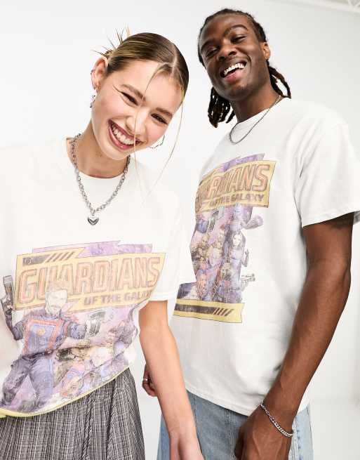 Reclaimed Vintage - Uniseks T-shirt met gelicenseerde Guardians of the Galaxy-print in wit