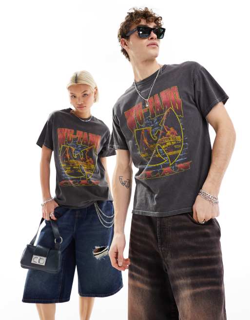 Reclaimed Vintage - Uniseks T-shirt met gelicenseerde Wu Tang-print in antraciete wassing