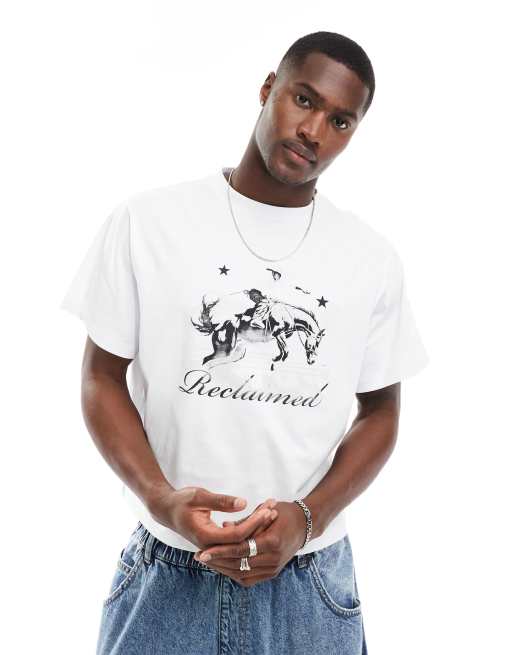 Reclaimed Vintage - Uniseks T-shirt met grafische cowboy rodeo-print in wit