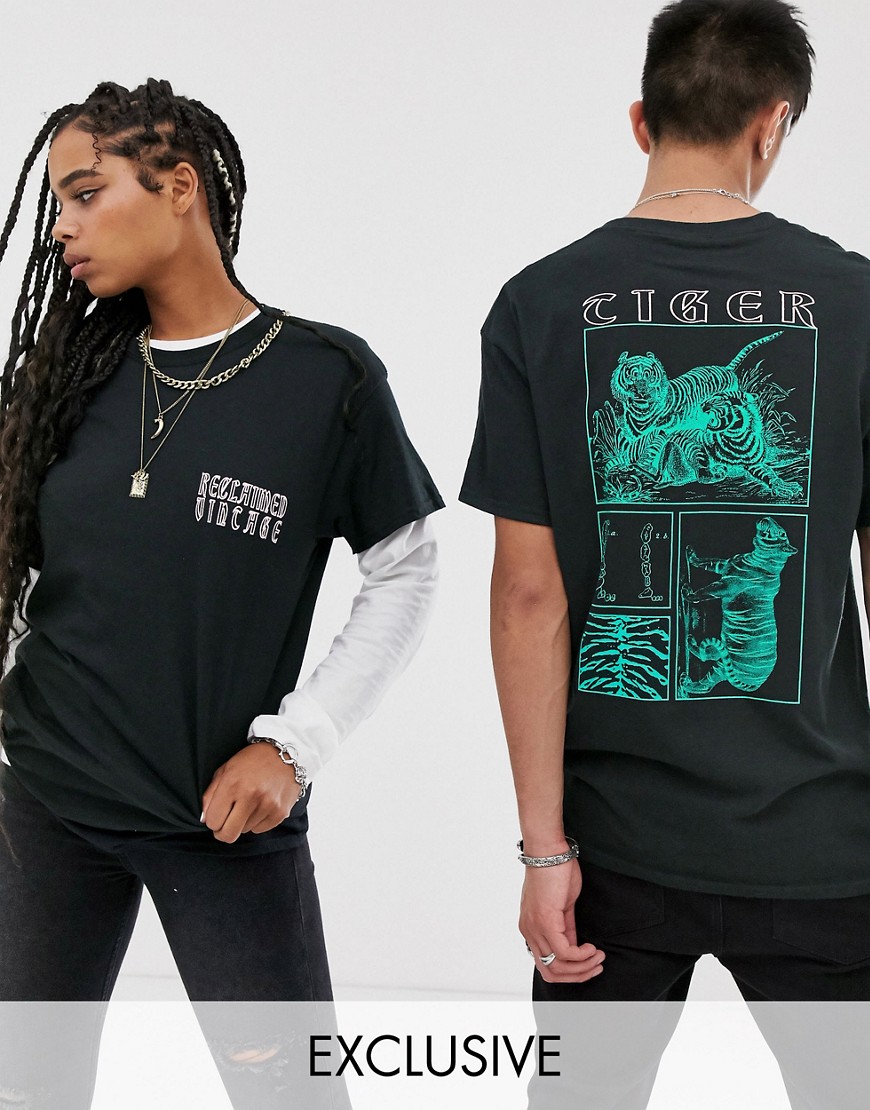 Reclaimed Vintage - Uniseks T-shirt met tijgerprint van het 'natural history museum'-Zwart
