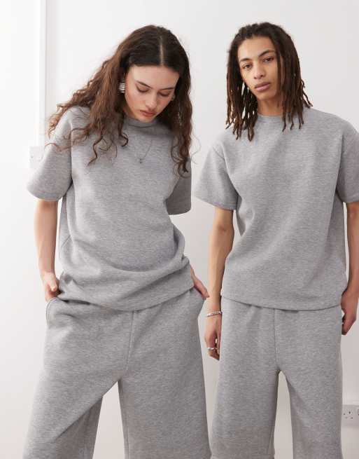 Reclaimed Vintage - Uniseks T-shirt van jersey sweatstof in gemêleerd grijs, deel van co-ord set
