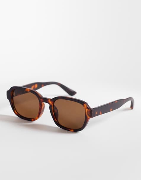 Reclaimed Vintage - Uniseks vierkante zonnebril met ronde hoeken en bruine glazen in donker tortoise - view 1