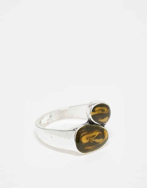 Reclaimed Vintage - Uniseks wikkelring met bruin siersteentje in gepolijst zilver