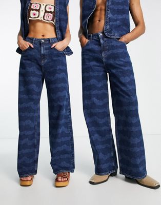 Reclaimed Vintage unisex 00's baggy jean in wave print co-ord